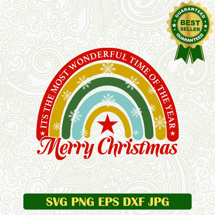 Merry christmas vintage rainbow SVG, It's the most wonderful time of the year SVG, Merry christmas SVG