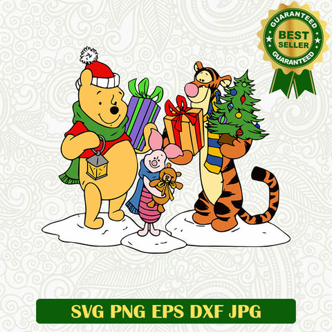 Pooh friends christmas SVG, Christmas pooh SVG files, Pooh santa claus SVG