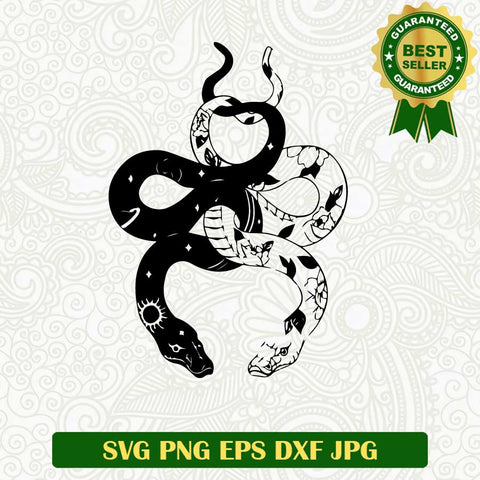 Snake moon tattoo SVG, Mystical snake with moon phases SVG, Boho esoteric SVG PNG cut file