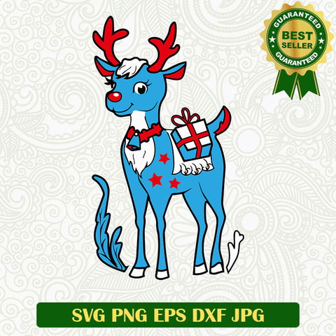 Deer christmas SVG, Deer blue christmas SVG files, Reindeer christmas holiday SVG