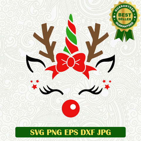 Unicorn reindeer christmas face SVG, Unicorn christmas SVG files, Reindeer christmas holiday SVG