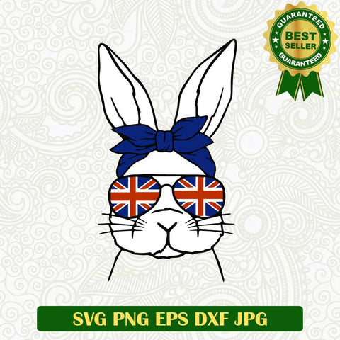 Rabbit with england flag glasses SVG, Easter bunny rabbit SVG, Easter bunny SVG PNG cut file